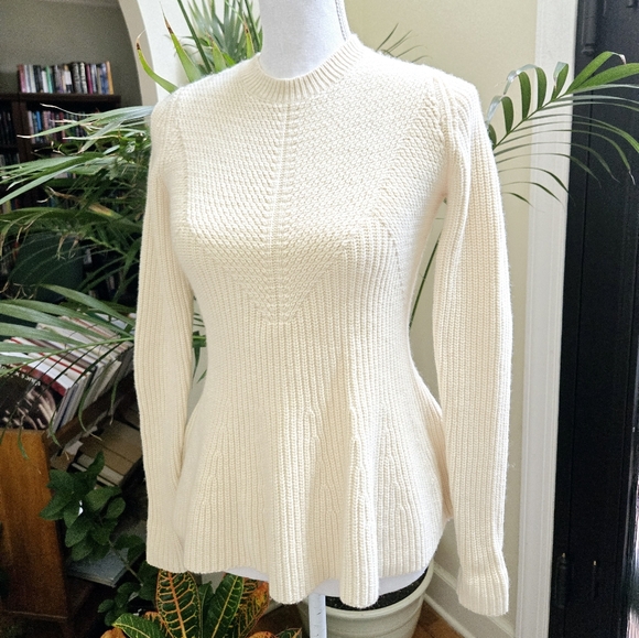 White - Cream Peplum Knit Crew Neck Sweater Ann Taylor NWOT - Picture 3 of 9